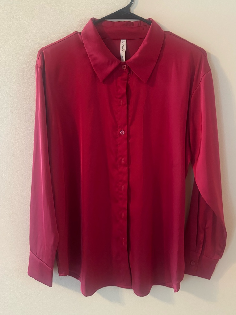 Zenana Crimson Button-Down Satin Button Down Shirt